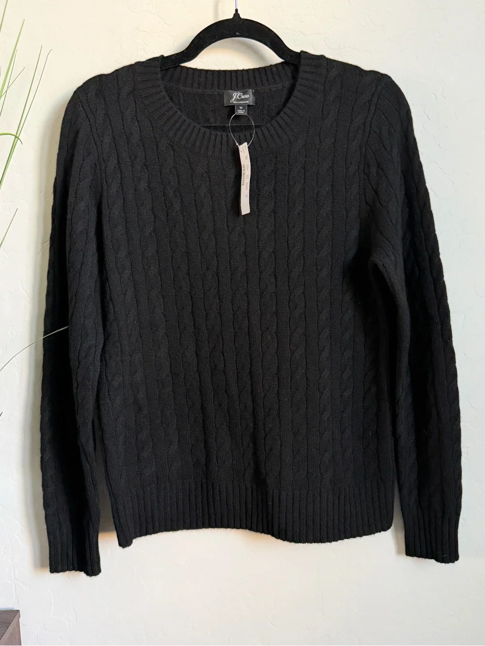 J.Crew 100% Cashmere Cable Knit Crewneck Sweater Black M NWT